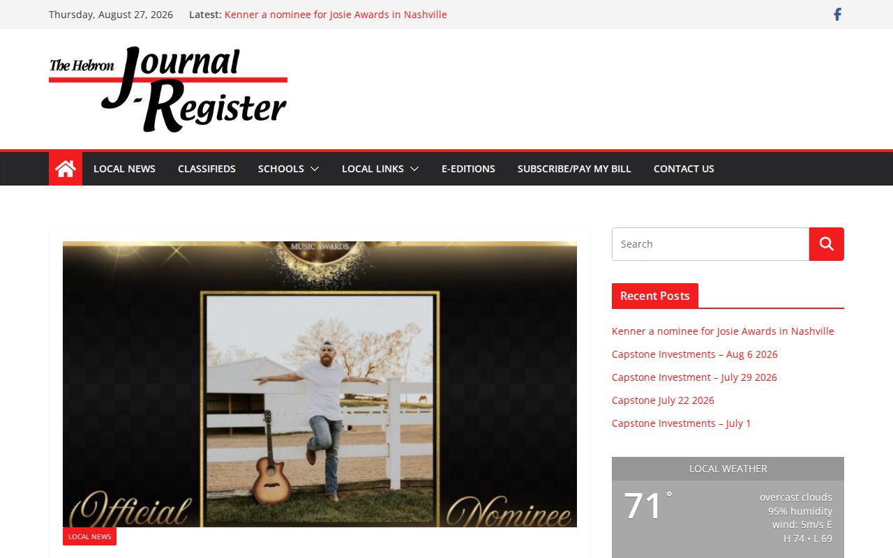 Thayer County crime news source, Hebron Journal Register homepage