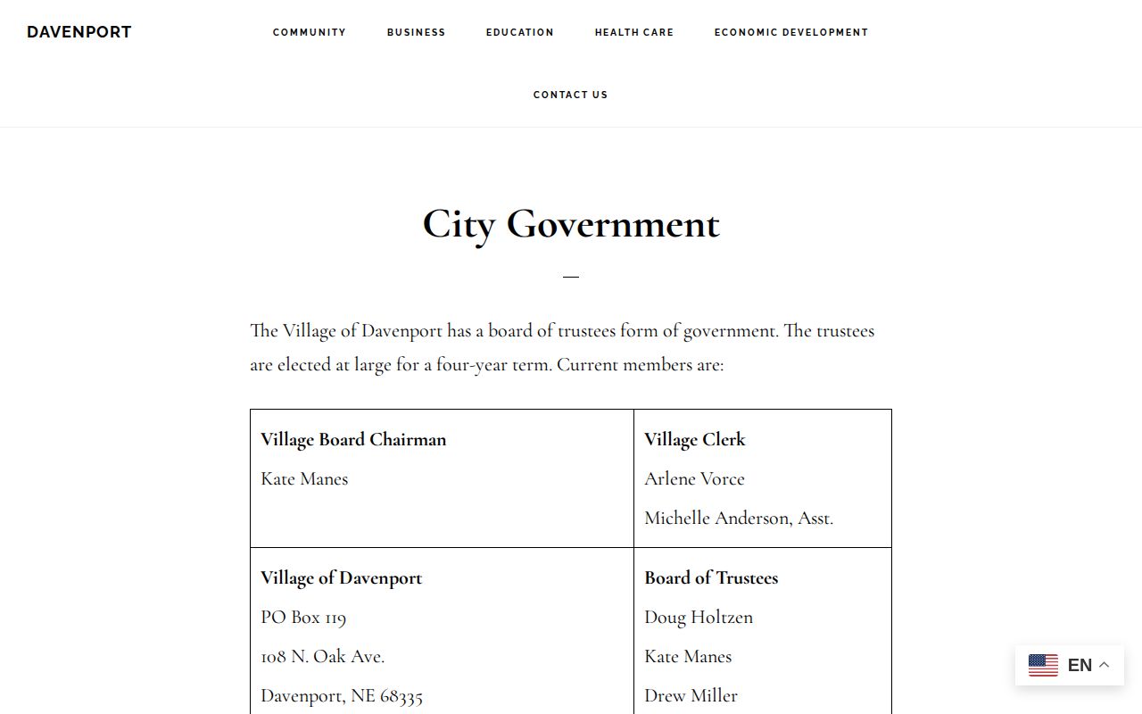 Davenport official village government page and county booking-record routing context