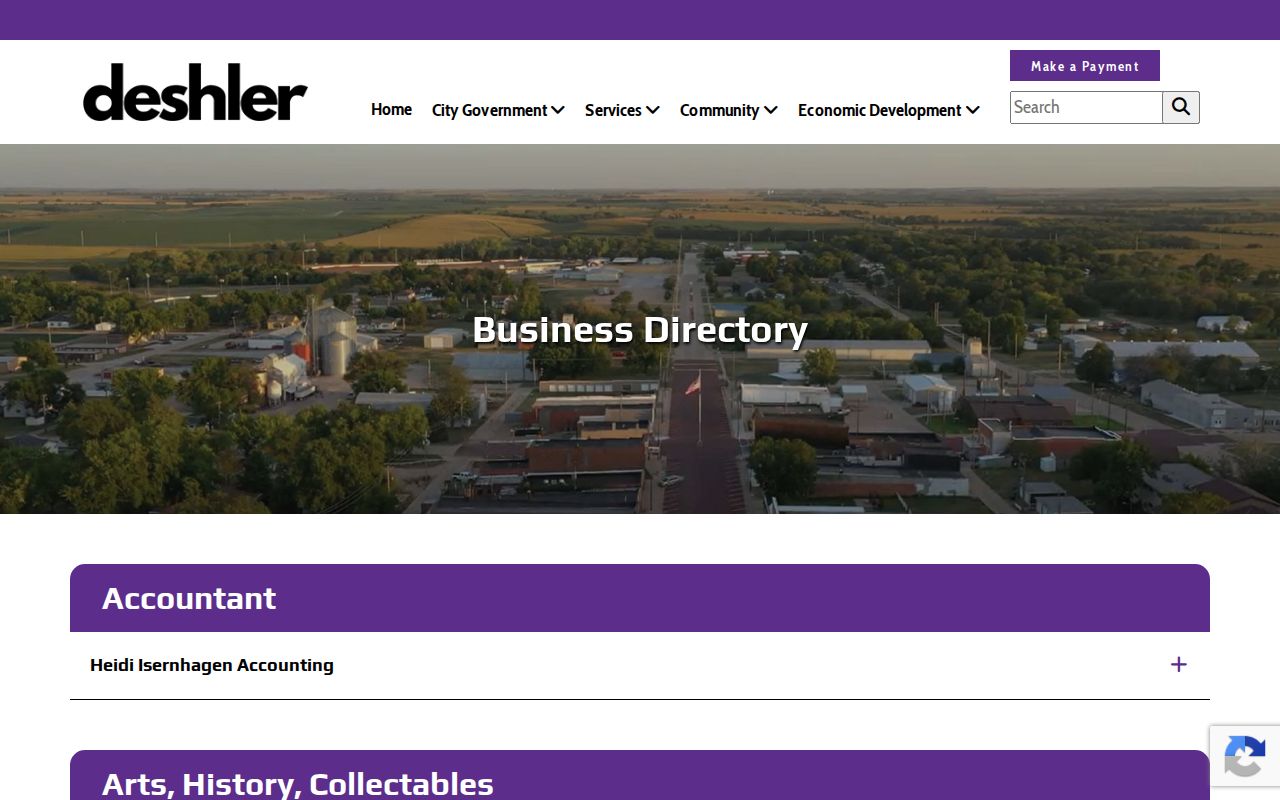 Deshler official directory showing Thayer County booking-record contact route