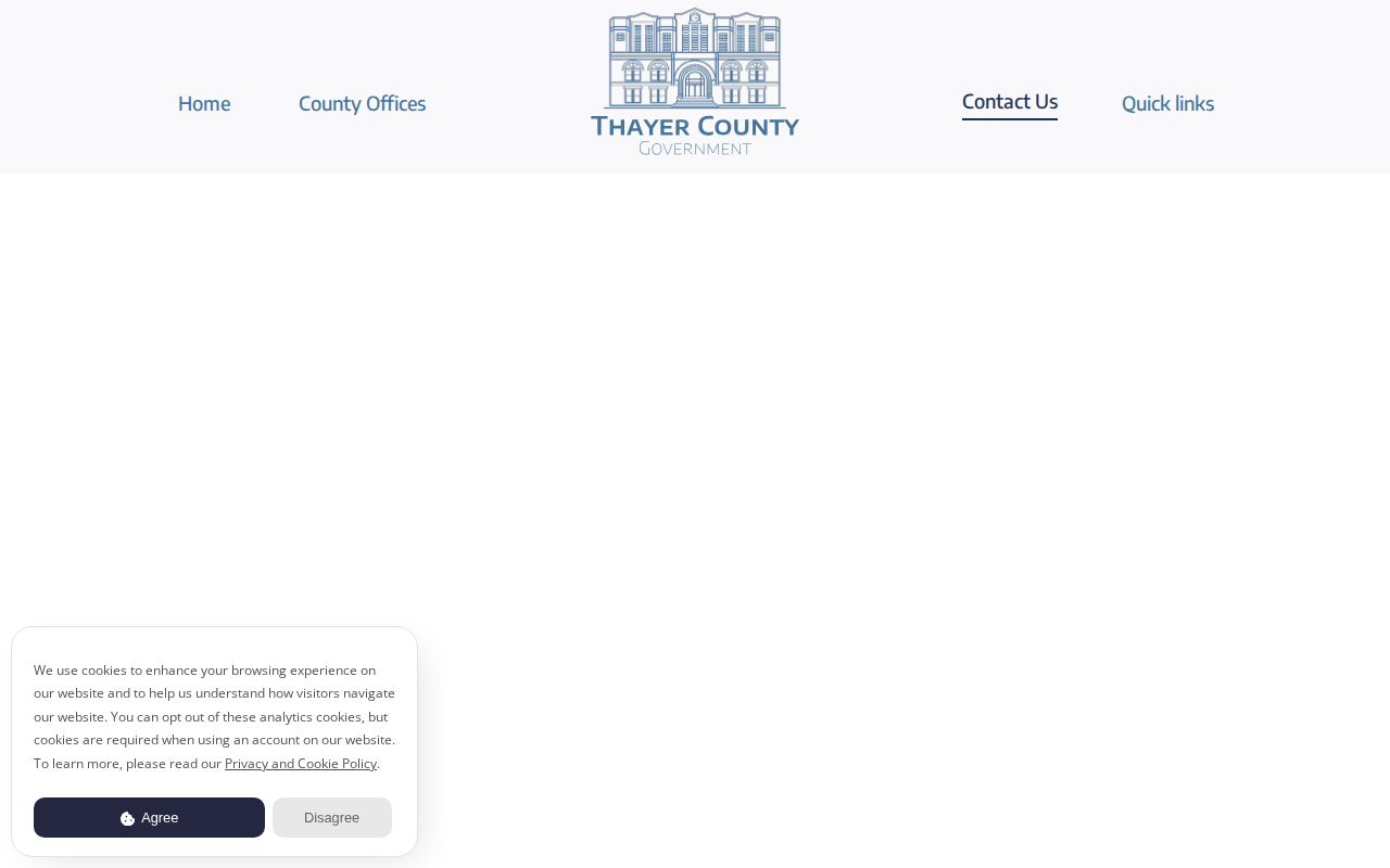 Thayer County booking record contact page